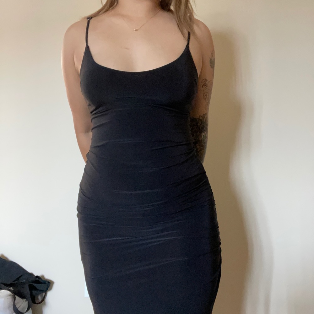 Fashionnova Black Asymmetrical Midi Dress